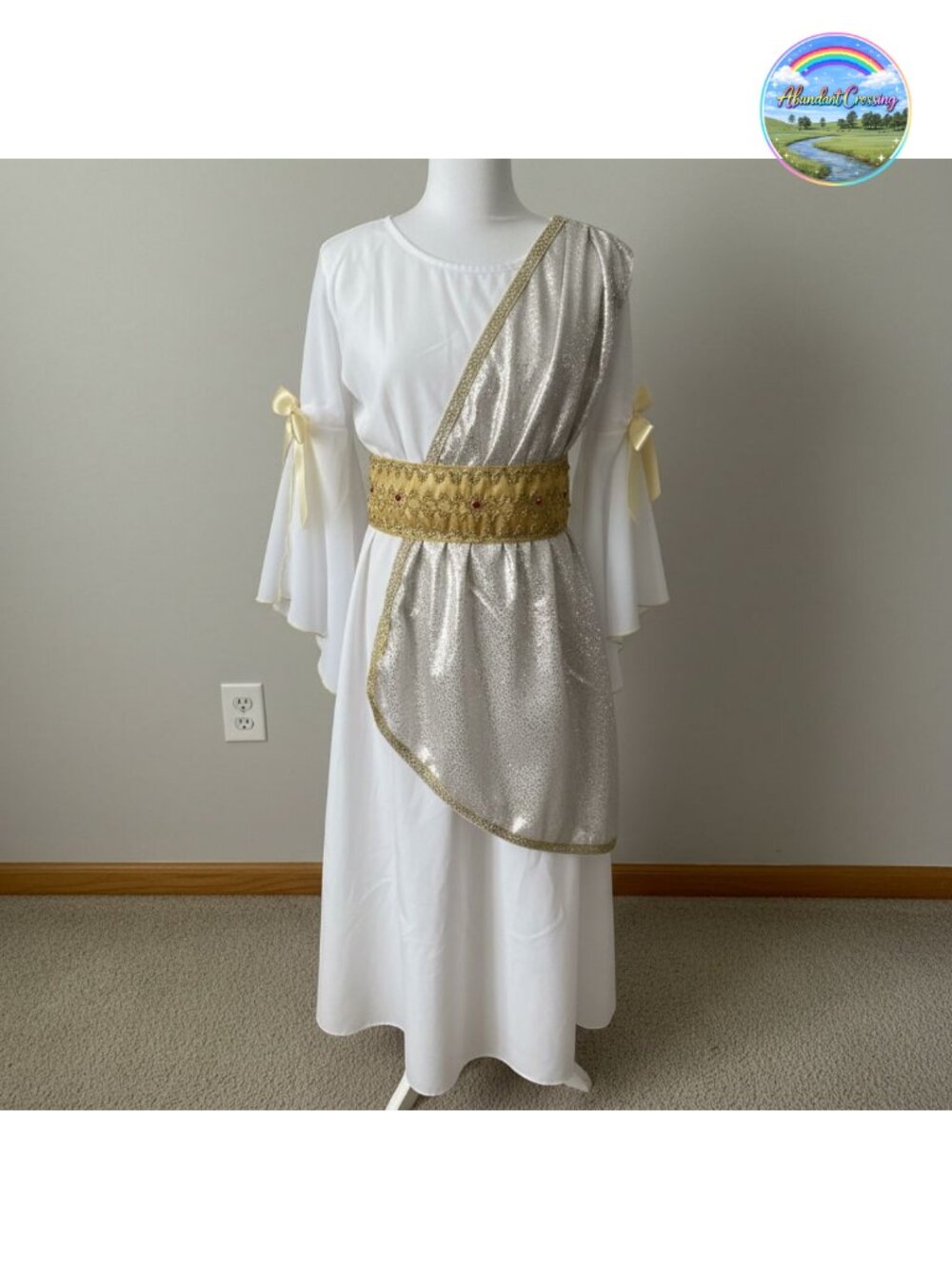 Girls Greek Toga Costume Polyester Dress with Belt and Headband